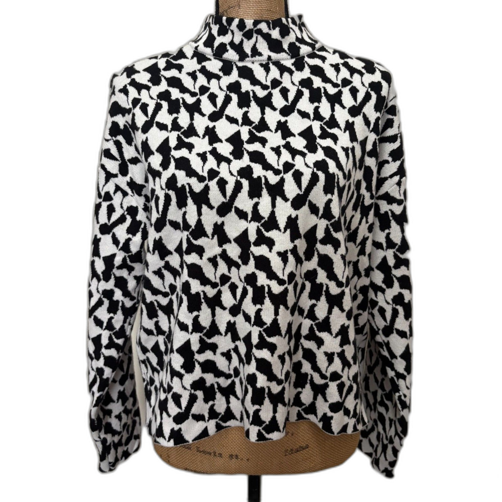 Philosophy‎ Mock Neck Sweater Black & White Abstract Print Super Soft Size Large